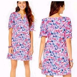 Lilly Pulitzer Vibrant Floral Mini Dress neon coral pink blue tropical beach